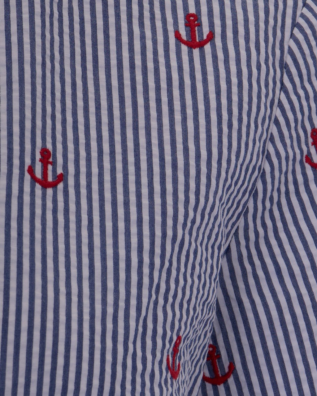 MC2 Saint Barth Shirts Seersucker Stripes V Anchor 61 Blauw