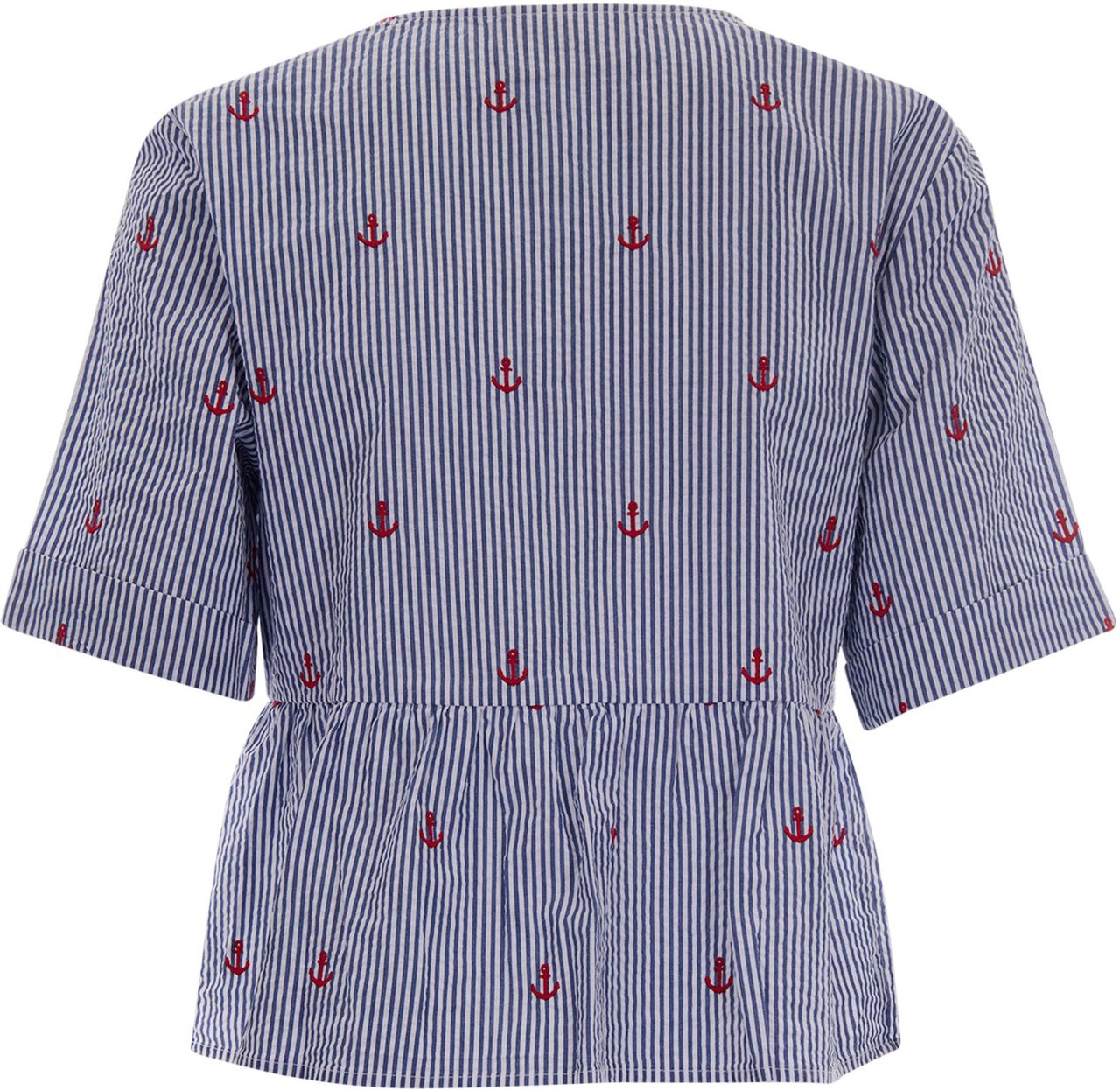 MC2 Saint Barth Shirts Seersucker Stripes V Anchor 61 Blauw