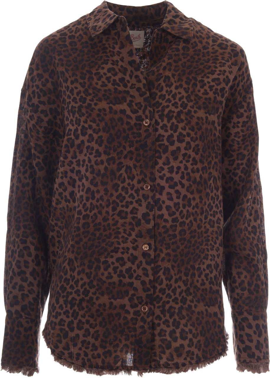 MC2 Saint Barth Shirts Linen Sand Leopard 19 Fringe Beige
