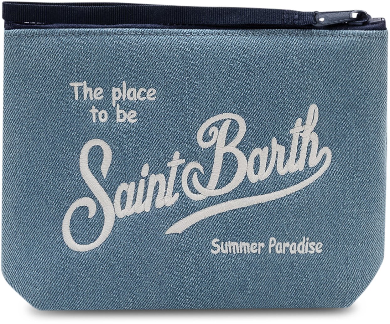 MC2 Saint Barth Pochette Aline con Chiusura a Zip e Logo Frontale Blauw