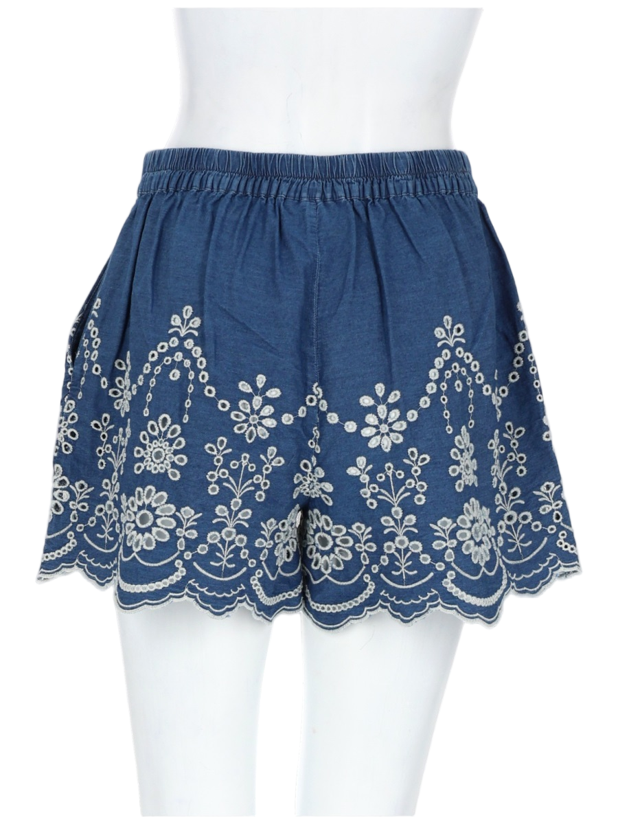 MC2 Saint Barth Amani Floral Embroidered Chambray Shorts Blauw
