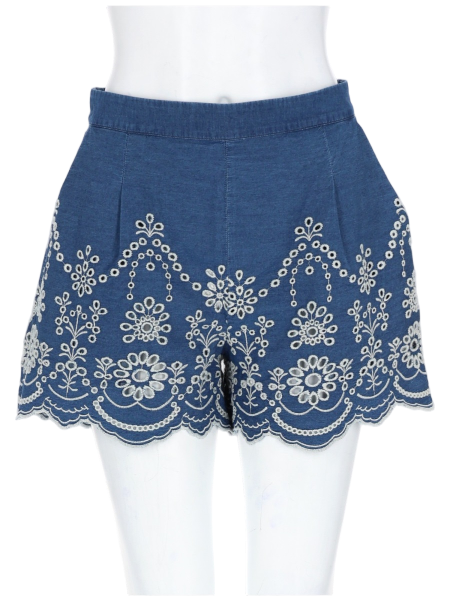 MC2 Saint Barth Amani Floral Embroidered Chambray Shorts Blauw