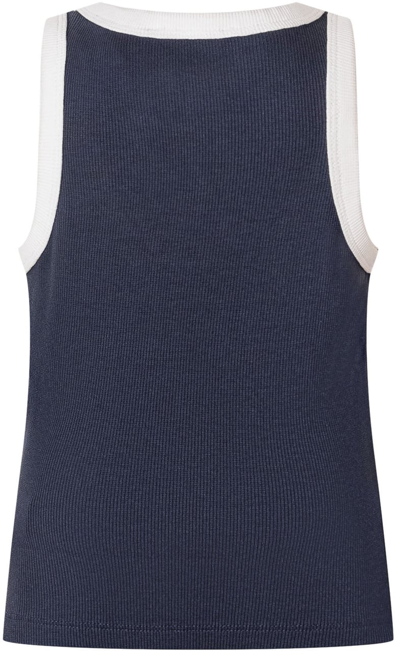 MC2 Saint Barth Top Senza Maniche in Maglia a Coste con Ricamo Navy