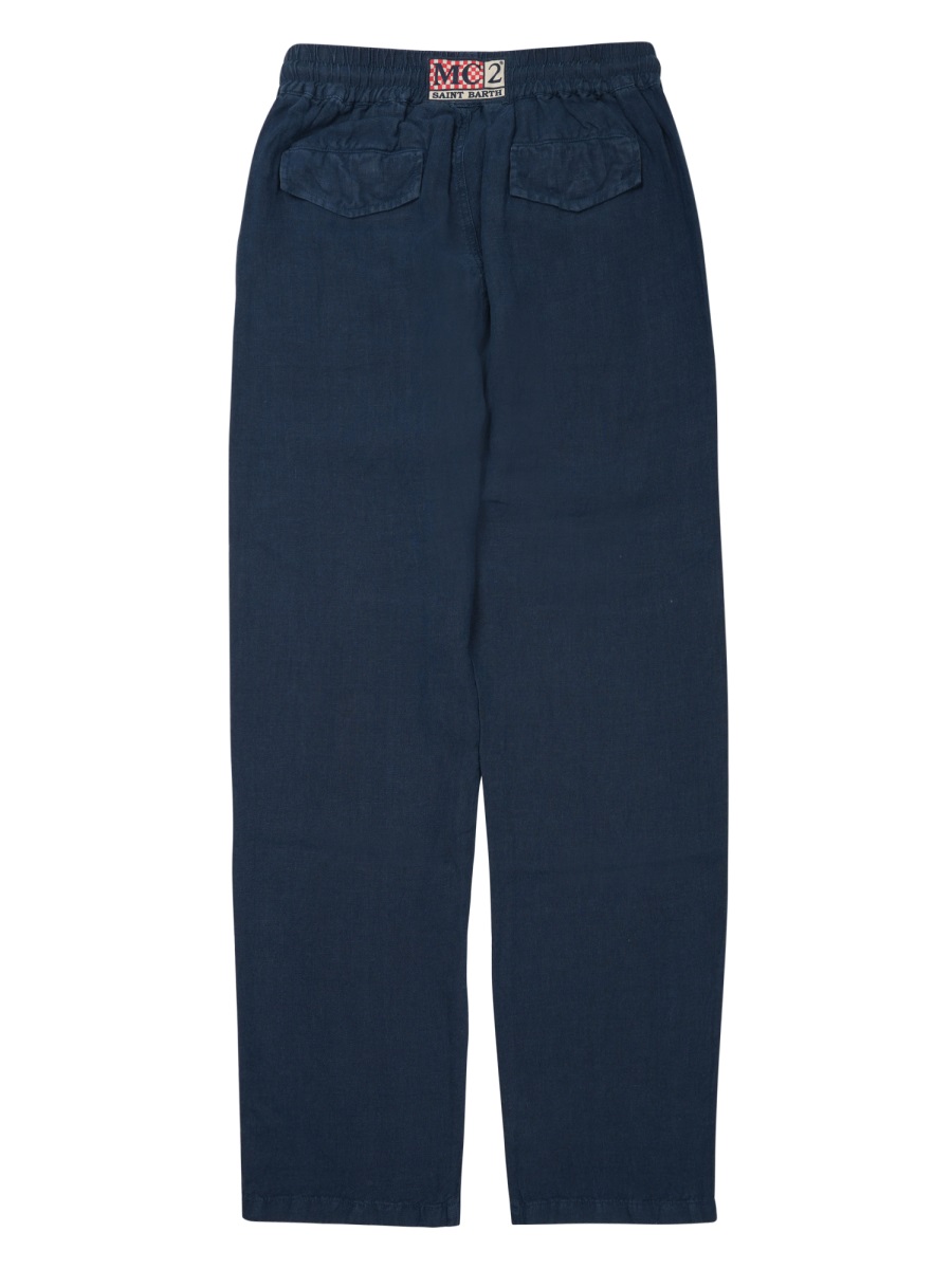 MC2 Saint Barth Relaxed Fit Blue Linen Trousers With Drawstring Waistband Zwart