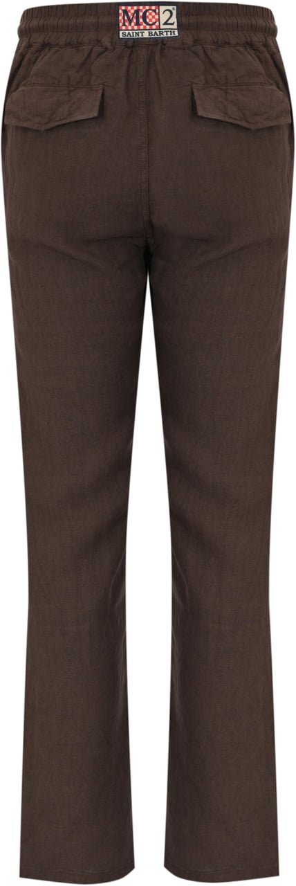 MC2 Saint Barth Trousers Linen 18H Dark Brown Bruin