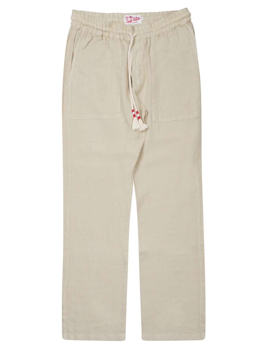 MC2 Saint Barth Relaxed Fit Linen Trousers With Adjustable Waistband Neutraal