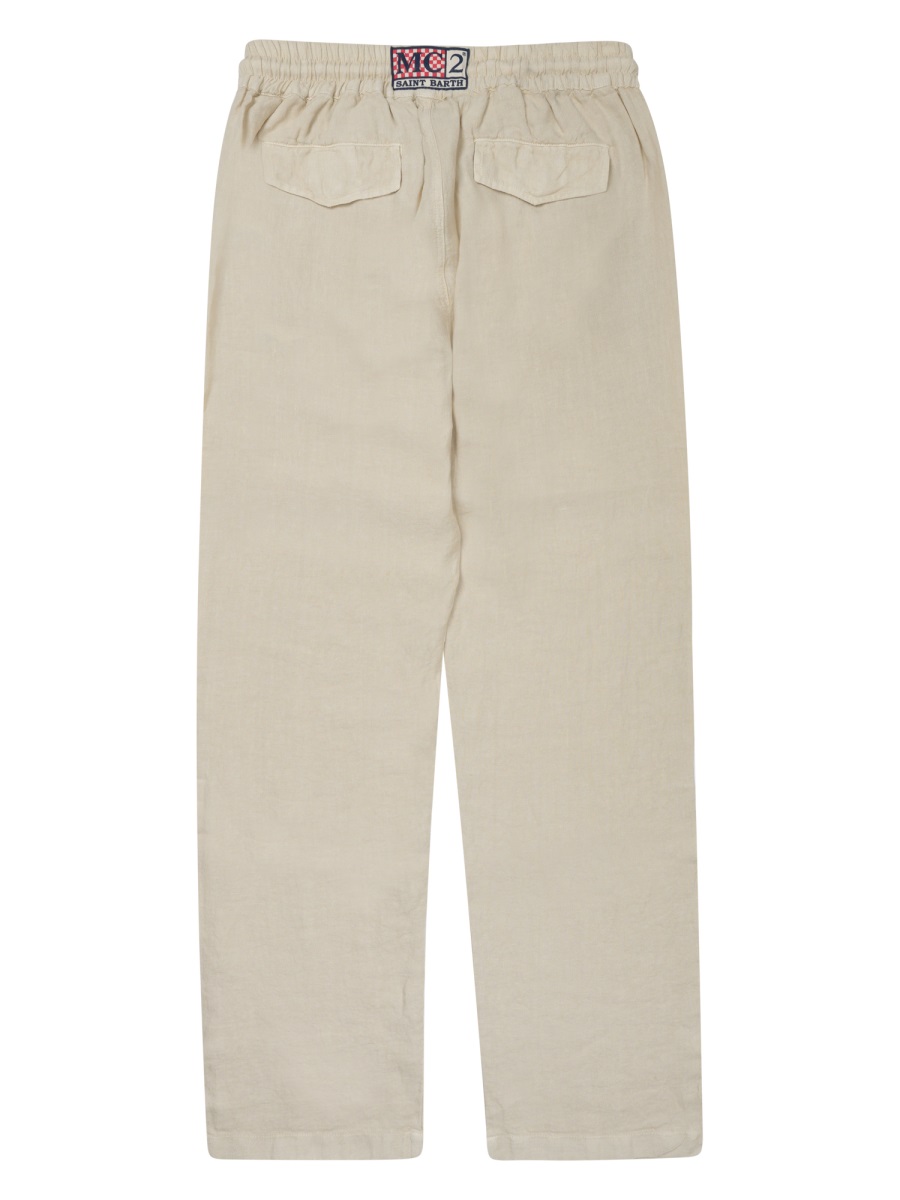 MC2 Saint Barth Relaxed Fit Linen Trousers With Adjustable Waistband Neutraal