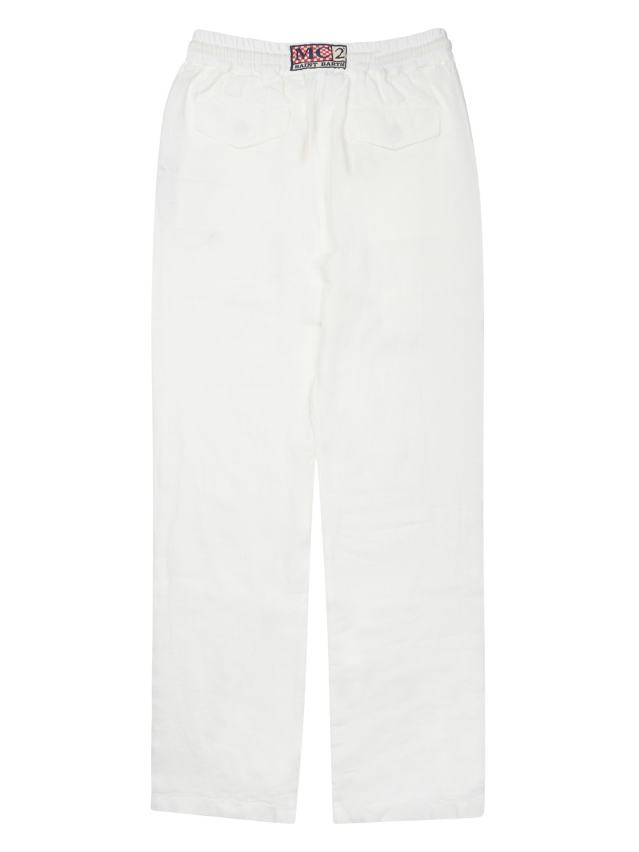 MC2 Saint Barth Relaxed Fit Linen Trousers With Adjustable Drawstring And Subtle Back Pockets Wit