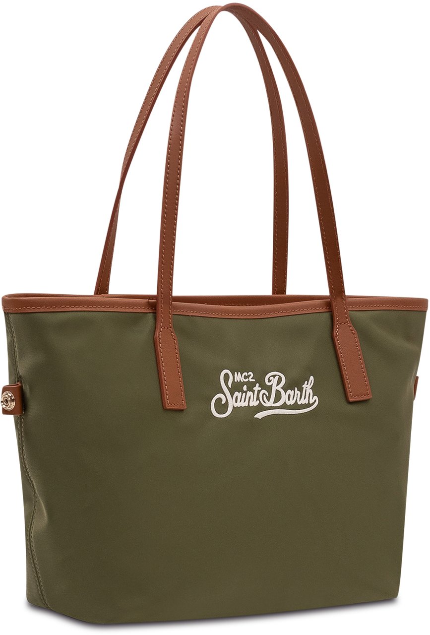 MC2 Saint Barth Borsa Tote City in Nylon con Doppi Manici Donkergroen