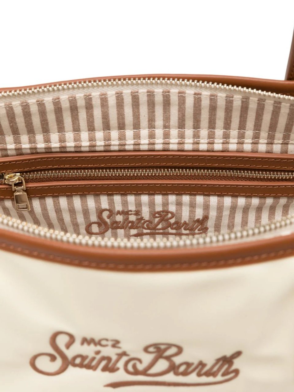 MC2 Saint Barth Medium Ivory Nylon City Shoulder Bag with Leather Accents Neutraal