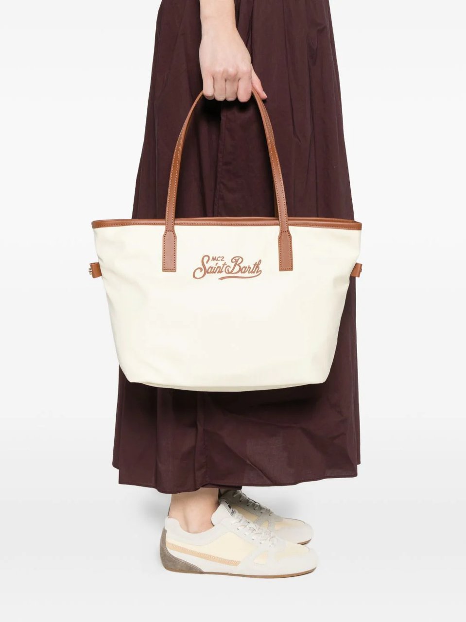 MC2 Saint Barth Medium Ivory Nylon City Shoulder Bag with Leather Accents Neutraal