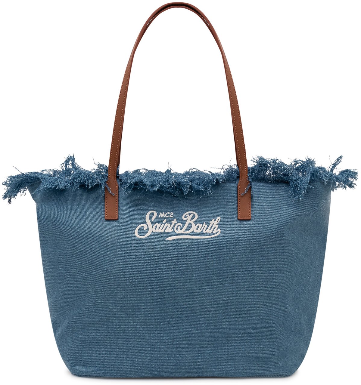 MC2 Saint Barth Borsa Tote City in Denim con Bordi Sfrangiati Blauw