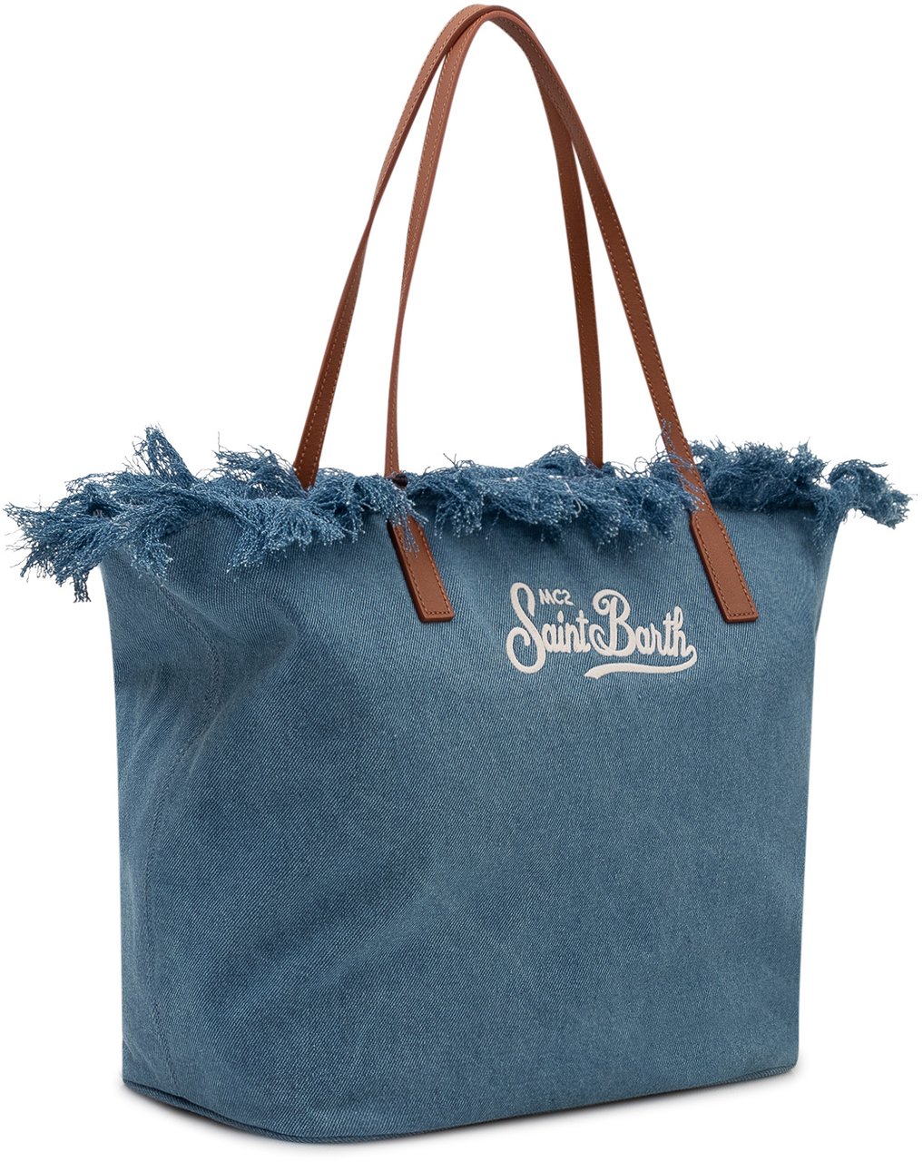 MC2 Saint Barth Borsa Tote City in Denim con Bordi Sfrangiati Blauw