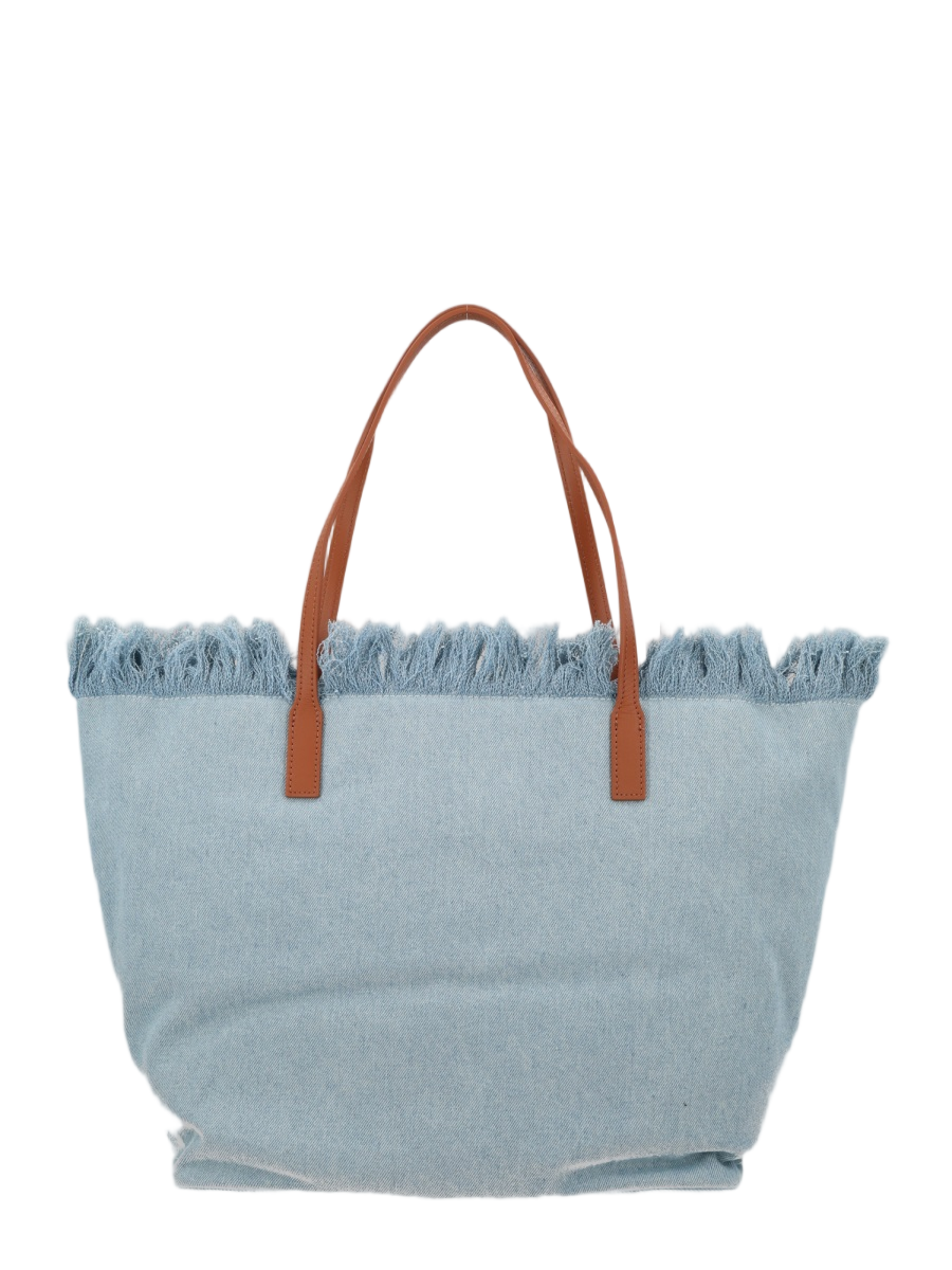 MC2 Saint Barth Light Blue Denim Bohemian Frayed Tote Bag Wit