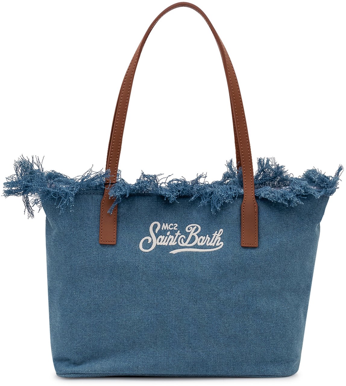 MC2 Saint Barth Borsa Tote City in Denim con Manici e Bordo Sfilacciato Blauw