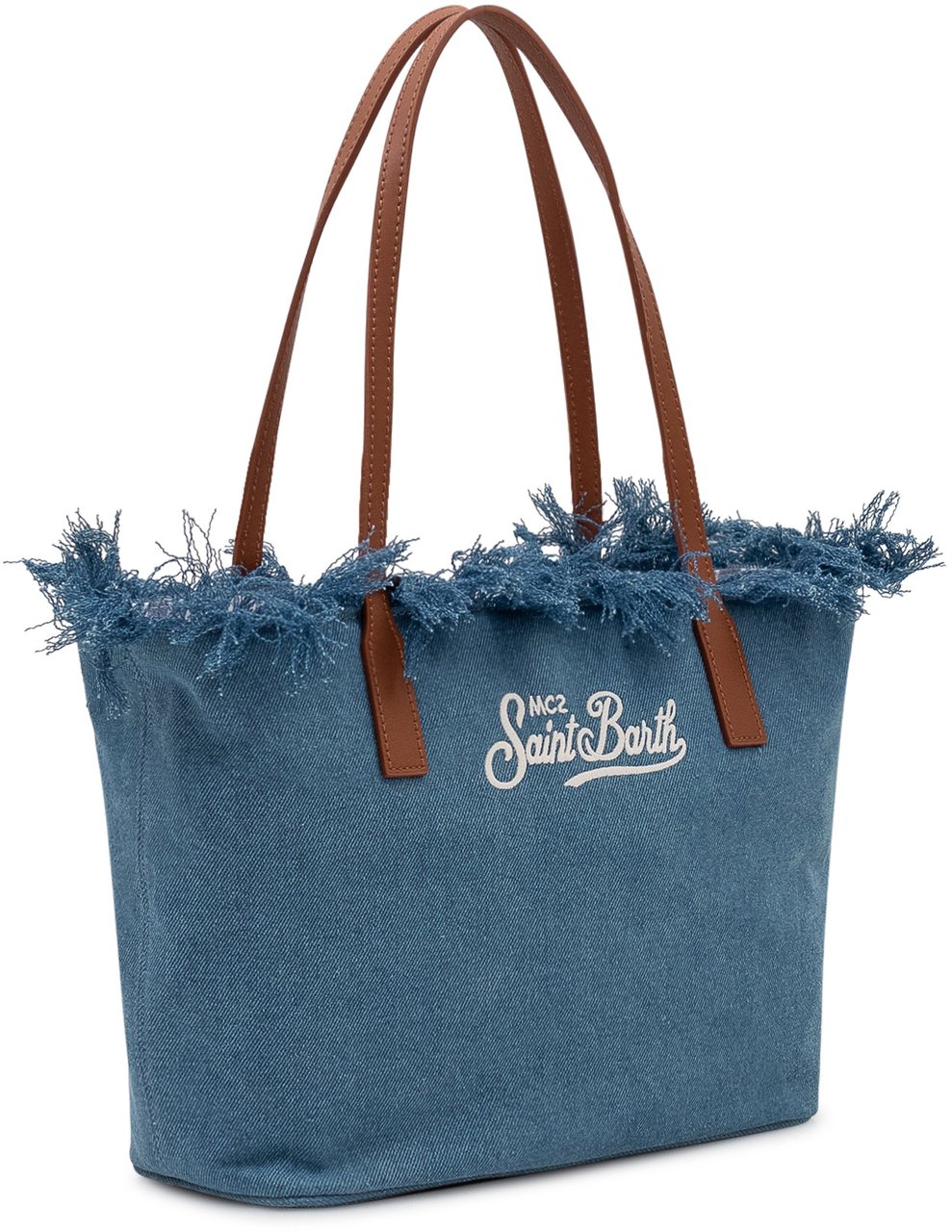 MC2 Saint Barth Borsa Tote City in Denim con Manici e Bordo Sfilacciato Blauw