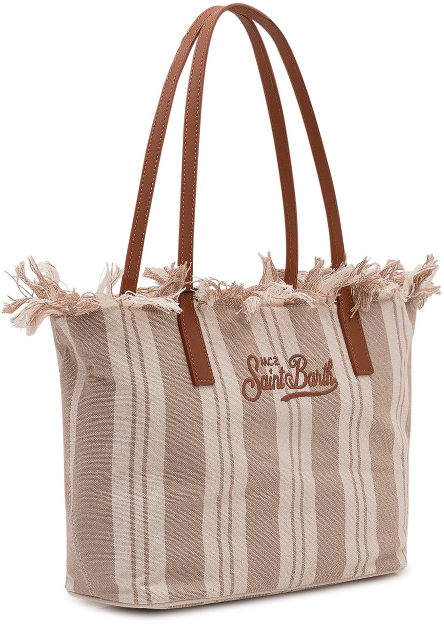 MC2 Saint Barth Borsa Tote City con Manici e Bordo Sfilacciato Beige