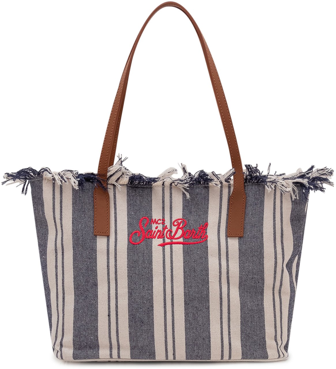 MC2 Saint Barth Borsa Tote City a Righe con Logo Ricamato Navy