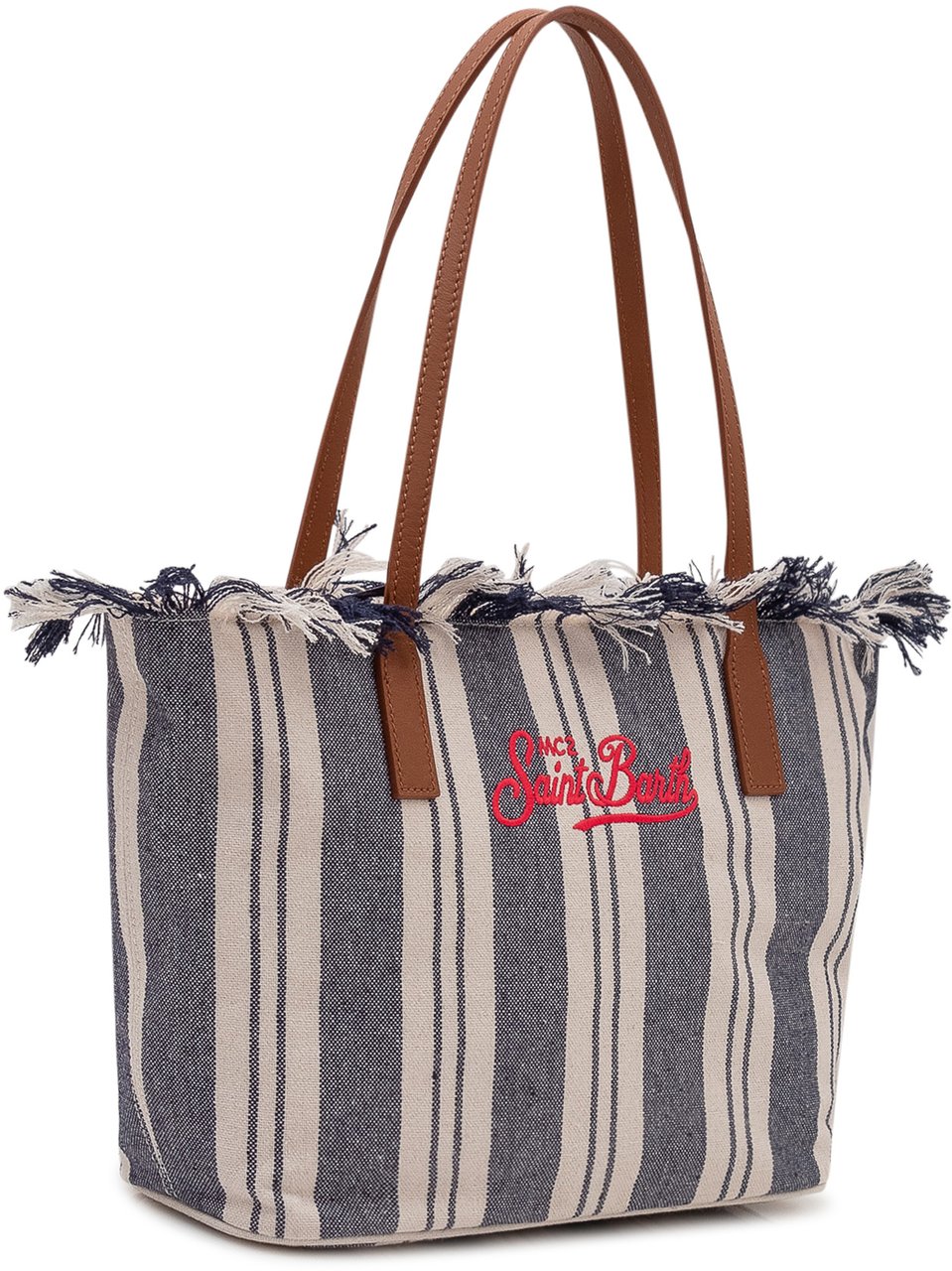 MC2 Saint Barth Borsa Tote City a Righe con Logo Ricamato Navy