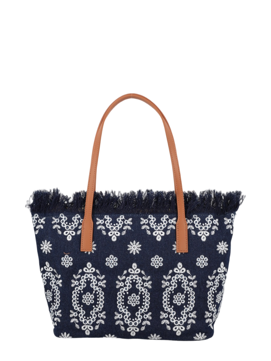 MC2 Saint Barth Navy City Medium Fringed Tote Bag Grijs