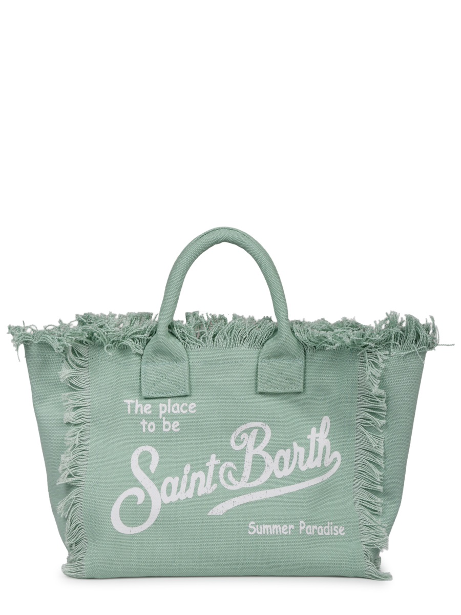 MC2 Saint Barth Rectangular Green Cotton Handbag with Fringed Edges and Versatile Strap Grijs