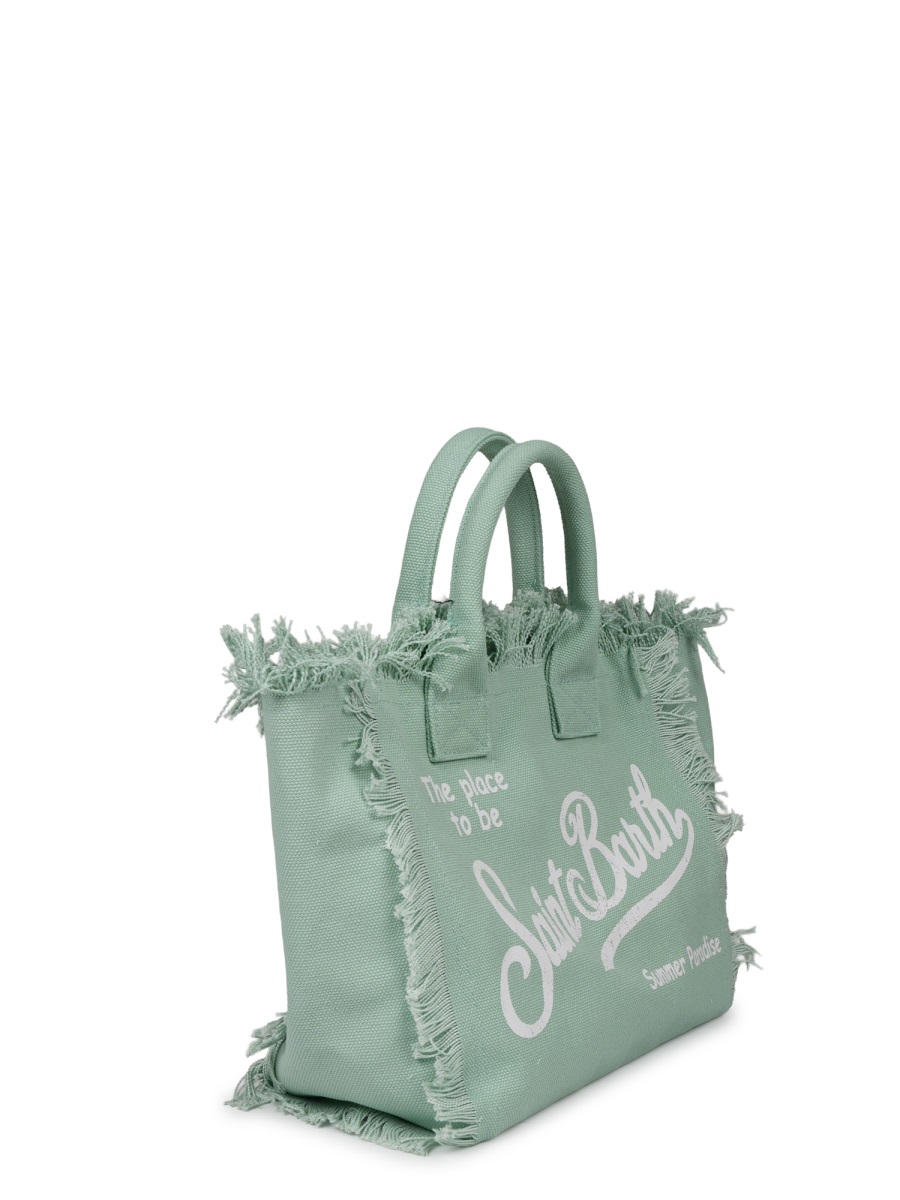 MC2 Saint Barth Rectangular Green Cotton Handbag with Fringed Edges and Versatile Strap Grijs