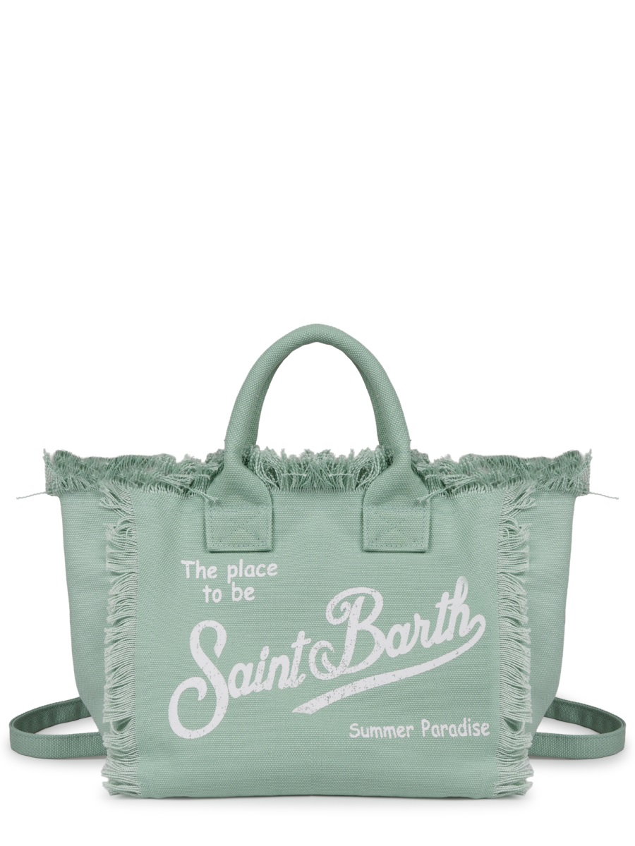 MC2 Saint Barth Rectangular Green Cotton Handbag with Fringed Edges and Versatile Strap Grijs