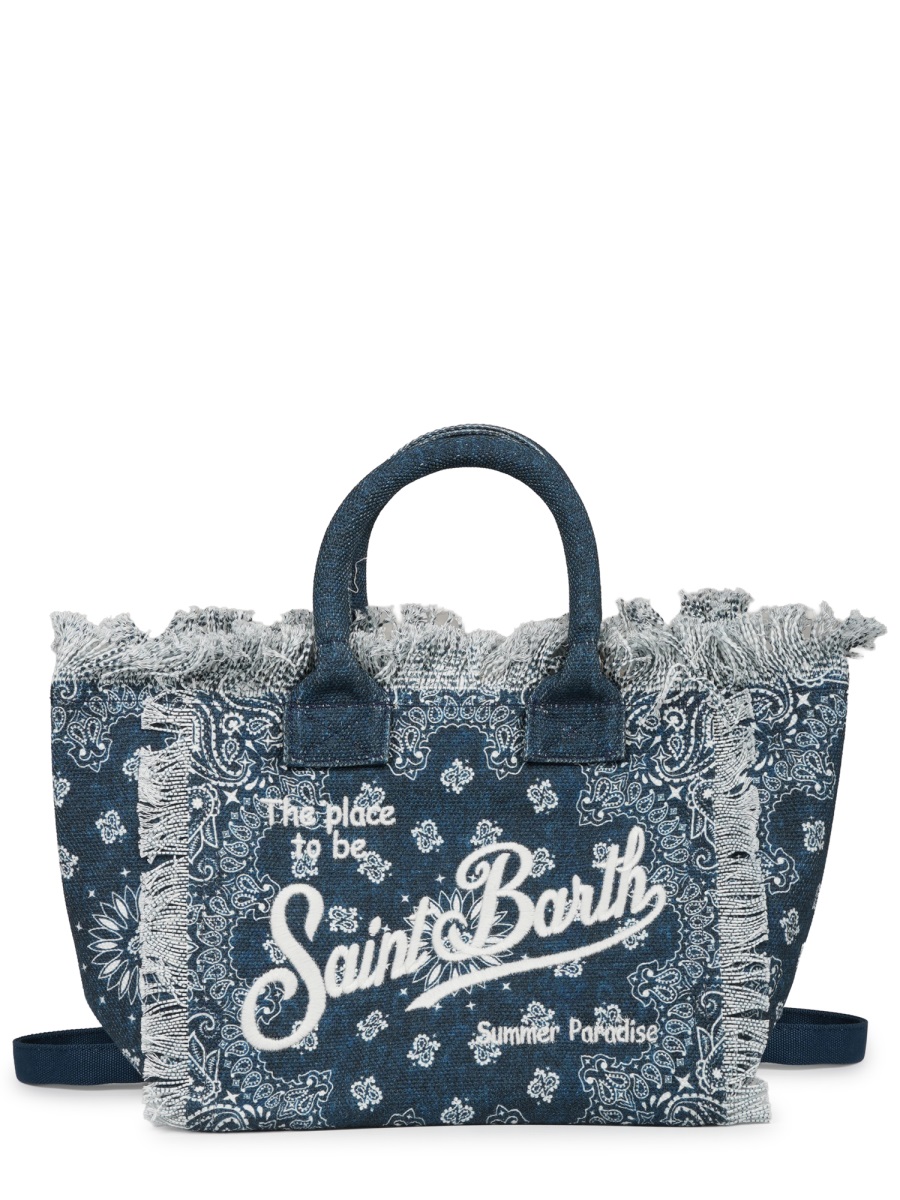 MC2 Saint Barth Medium Cotton Tote Bag with Bandana Print and Frayed Edges Grijs