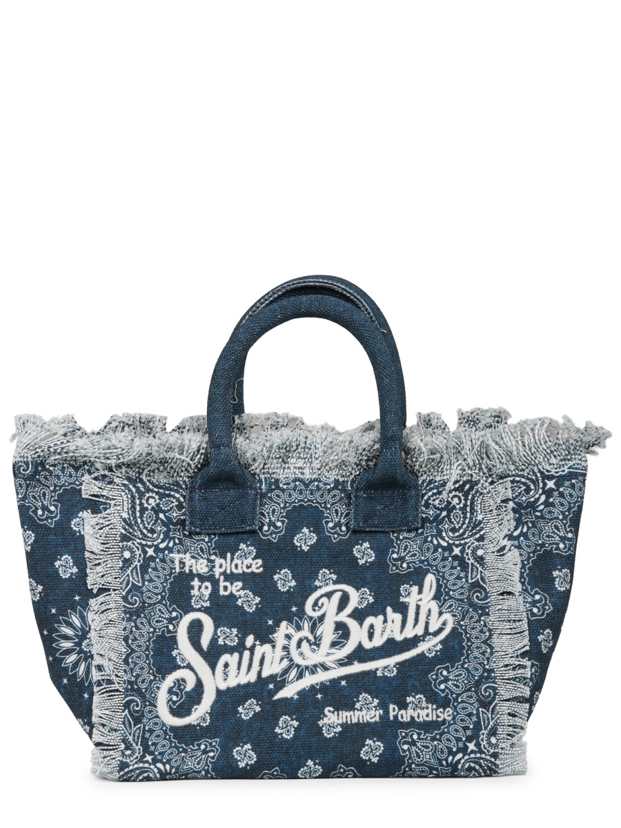 MC2 Saint Barth Medium Cotton Tote Bag with Bandana Print and Frayed Edges Grijs