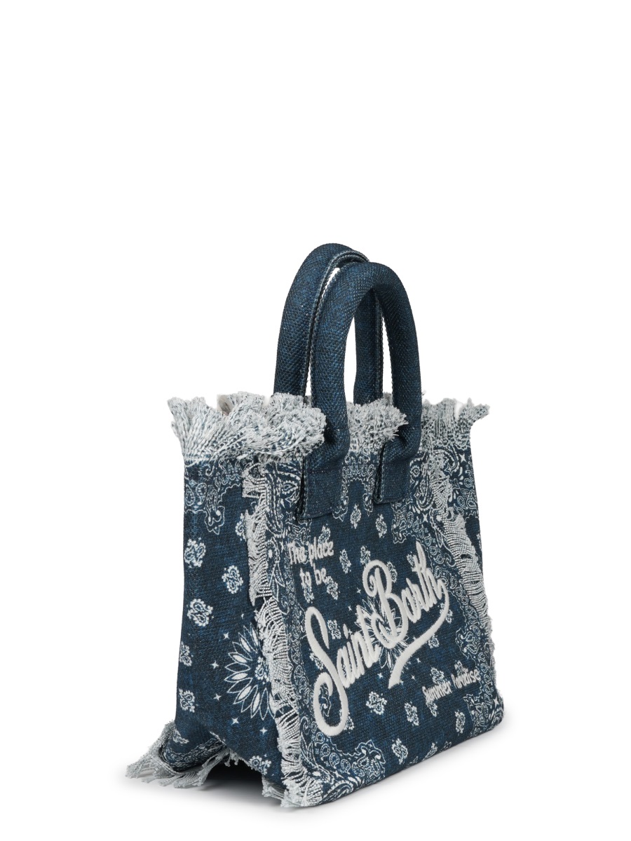 MC2 Saint Barth Medium Cotton Tote Bag with Bandana Print and Frayed Edges Grijs
