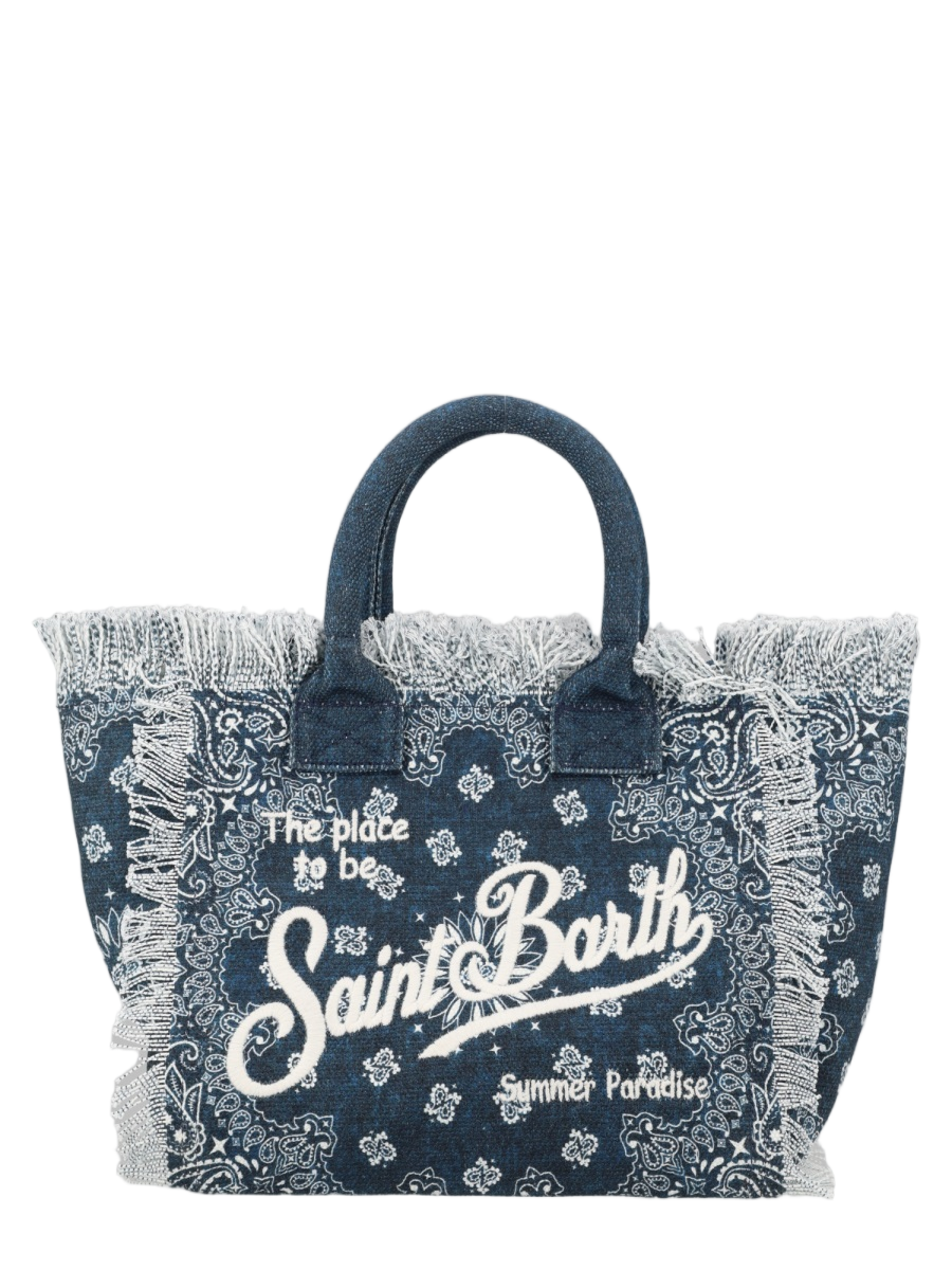 MC2 Saint Barth Paisley Print Canvas Tote with Frayed Edges Grijs