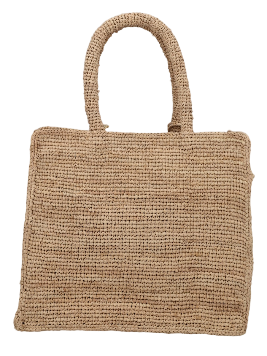 MC2 Saint Barth Natural Woven Raffia Tassel Tote Bag Roze