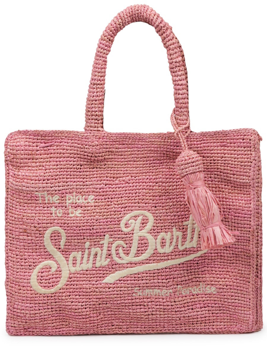MC2 Saint Barth Rectangular Woven Raffia Handbag with Decorative Tassel Roze