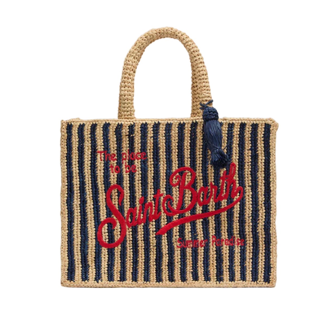 MC2 Saint Barth Rectangular Raffia Tote Bag With Contrasting Logo Bruin