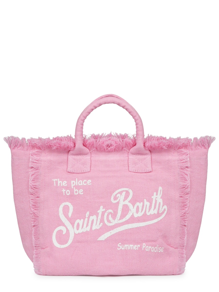 MC2 Saint Barth Fringed Linen Tote with Textured Finish Roze