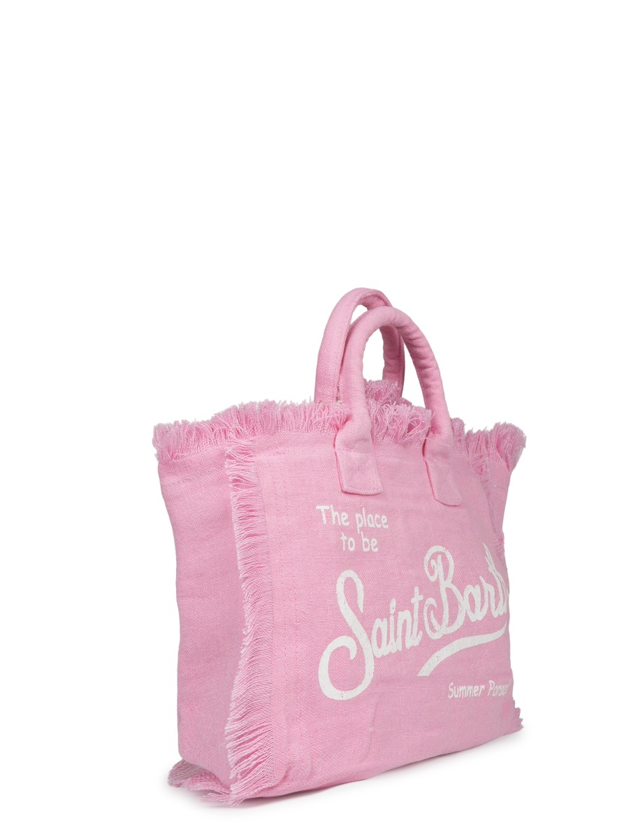 MC2 Saint Barth Fringed Linen Tote with Textured Finish Roze