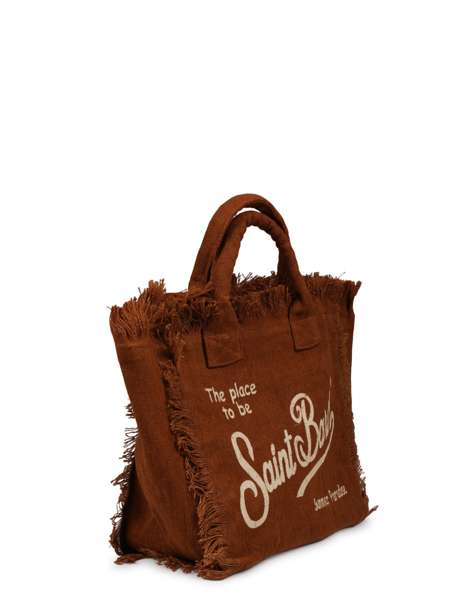 MC2 Saint Barth Linen Handbag with Textured Surface and Fringed Edges Rood
