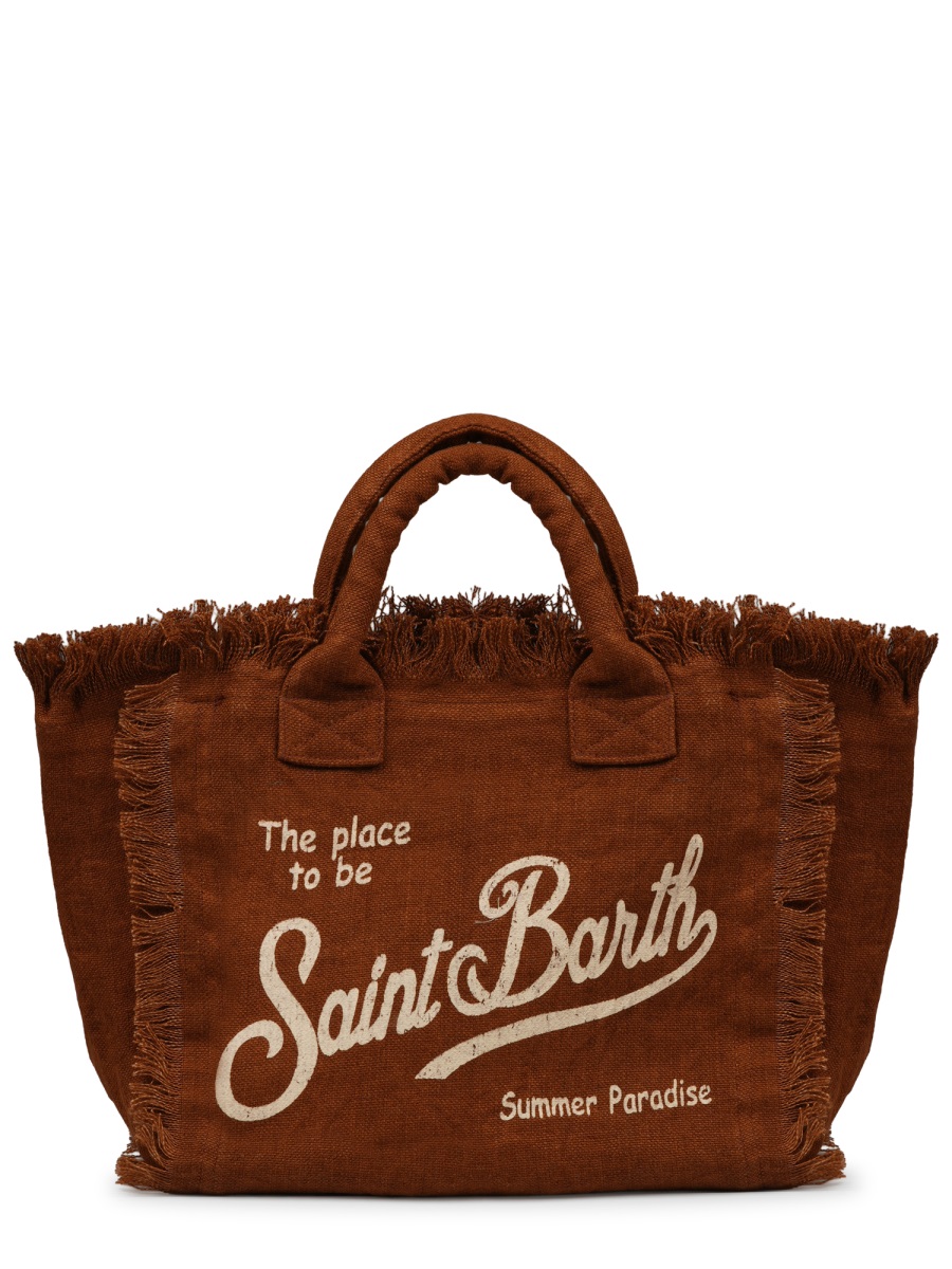 MC2 Saint Barth Linen Handbag with Textured Surface and Fringed Edges Rood