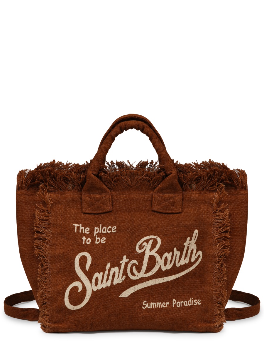 MC2 Saint Barth Linen Handbag with Textured Surface and Fringed Edges Rood