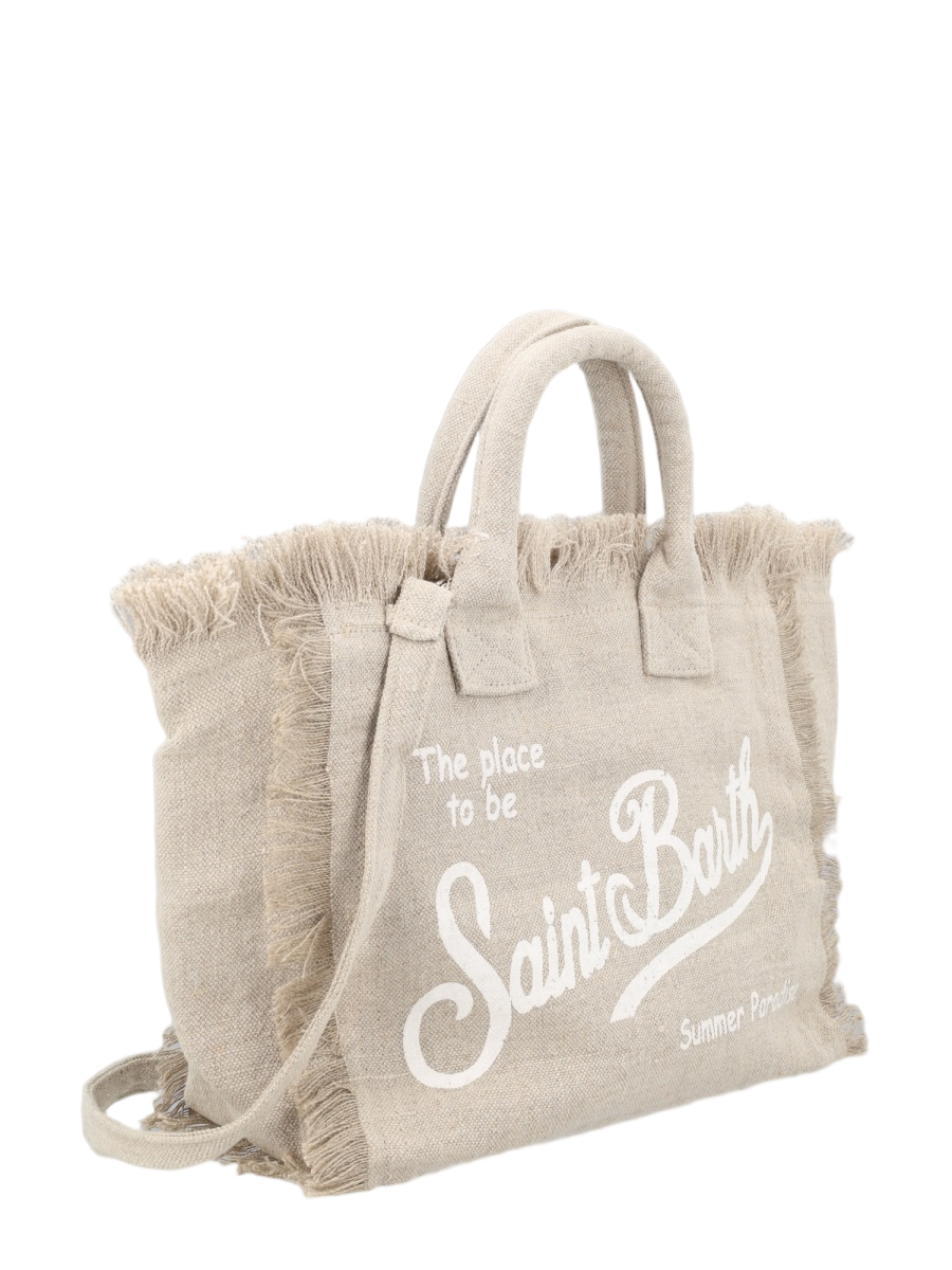 MC2 Saint Barth Natural Beige Fringed Linen Tote Bag Wit