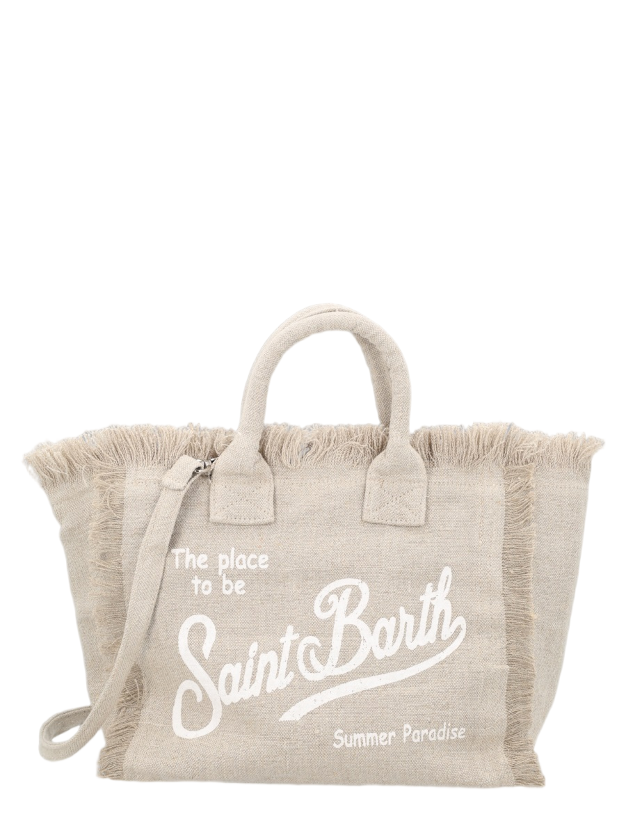 MC2 Saint Barth Natural Beige Fringed Linen Tote Bag Wit