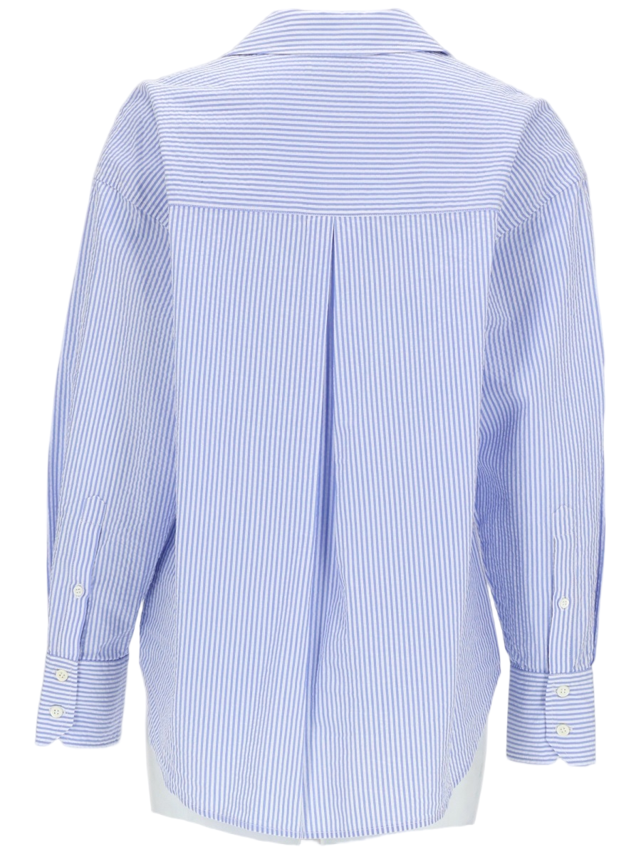 MC2 Saint Barth Blue Striped Cotton Embroidered Shirt Lichtblauw