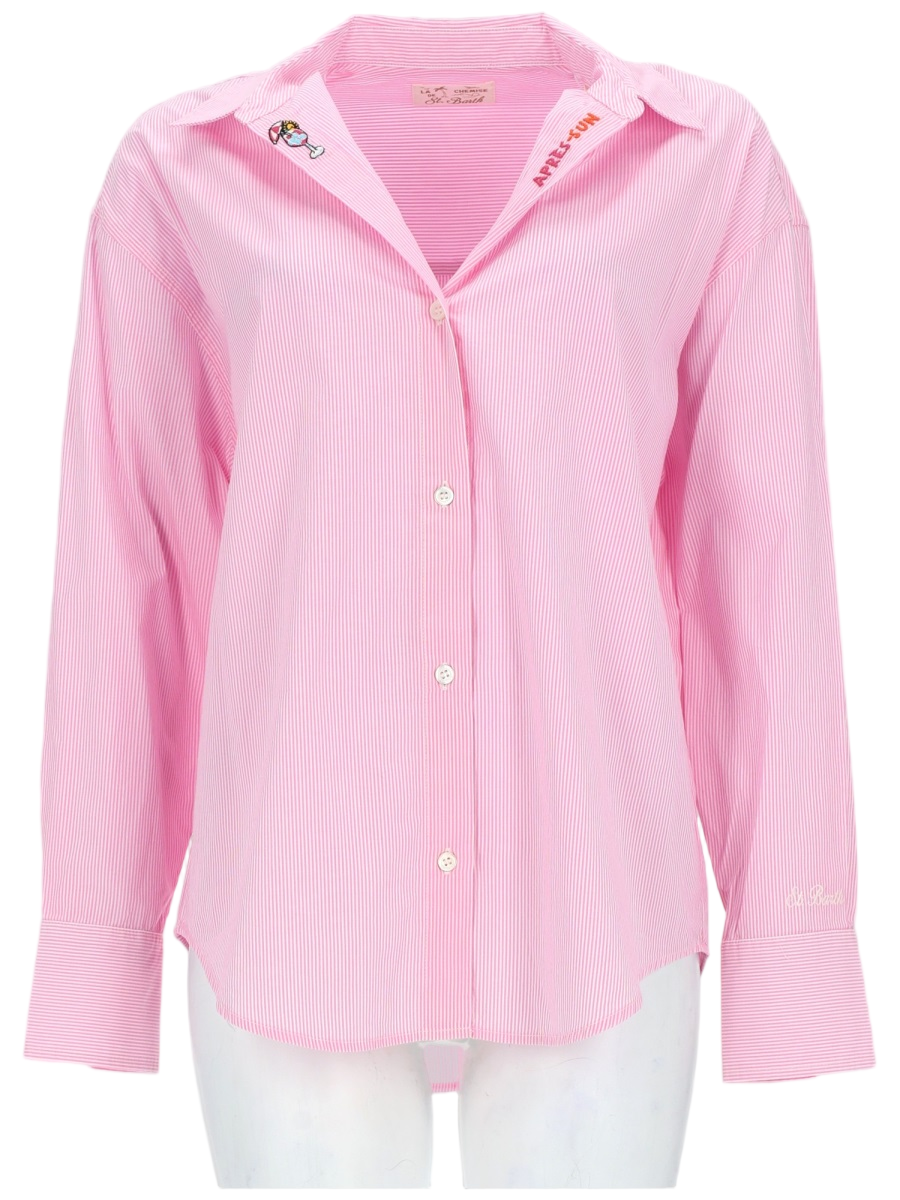 MC2 Saint Barth Pink Striped Cotton Embroidered Shirt Paars