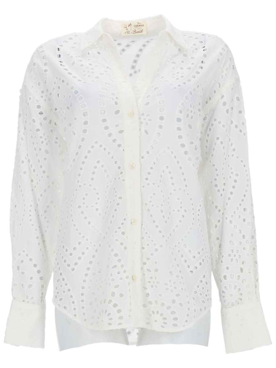 MC2 Saint Barth White Eyelet Embroidery Cotton Shirt Wit