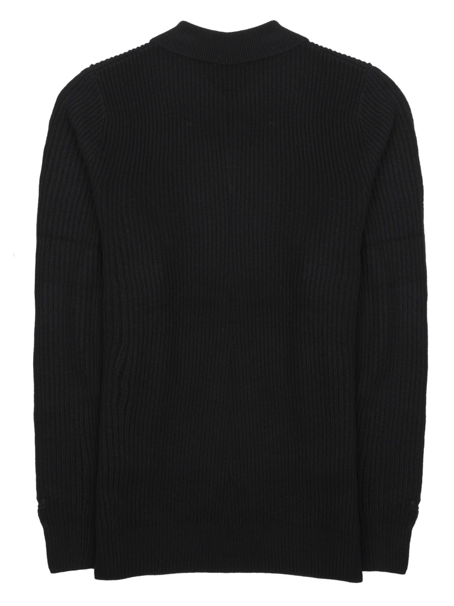 MC2 Saint Barth Grey Ribbed Knit Wool Polo Shirt Zwart