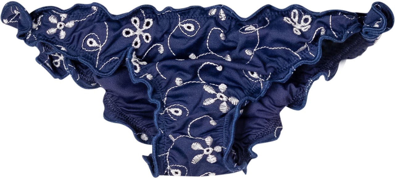 MC2 Saint Barth Top Bikini Bandeau con Arricciature e Ricamo Navy