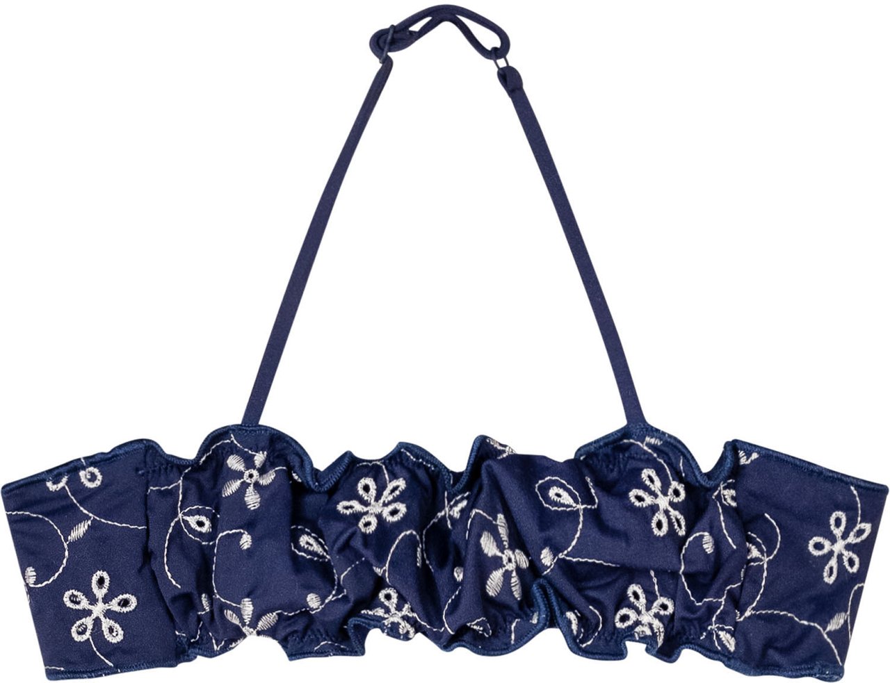 MC2 Saint Barth Top Bikini Bandeau con Arricciature e Ricamo Navy