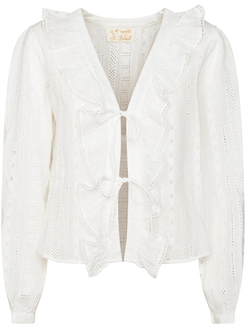MC2 Saint Barth Sangallo Striped Cotton Blouse with Ruffled Trim Wit