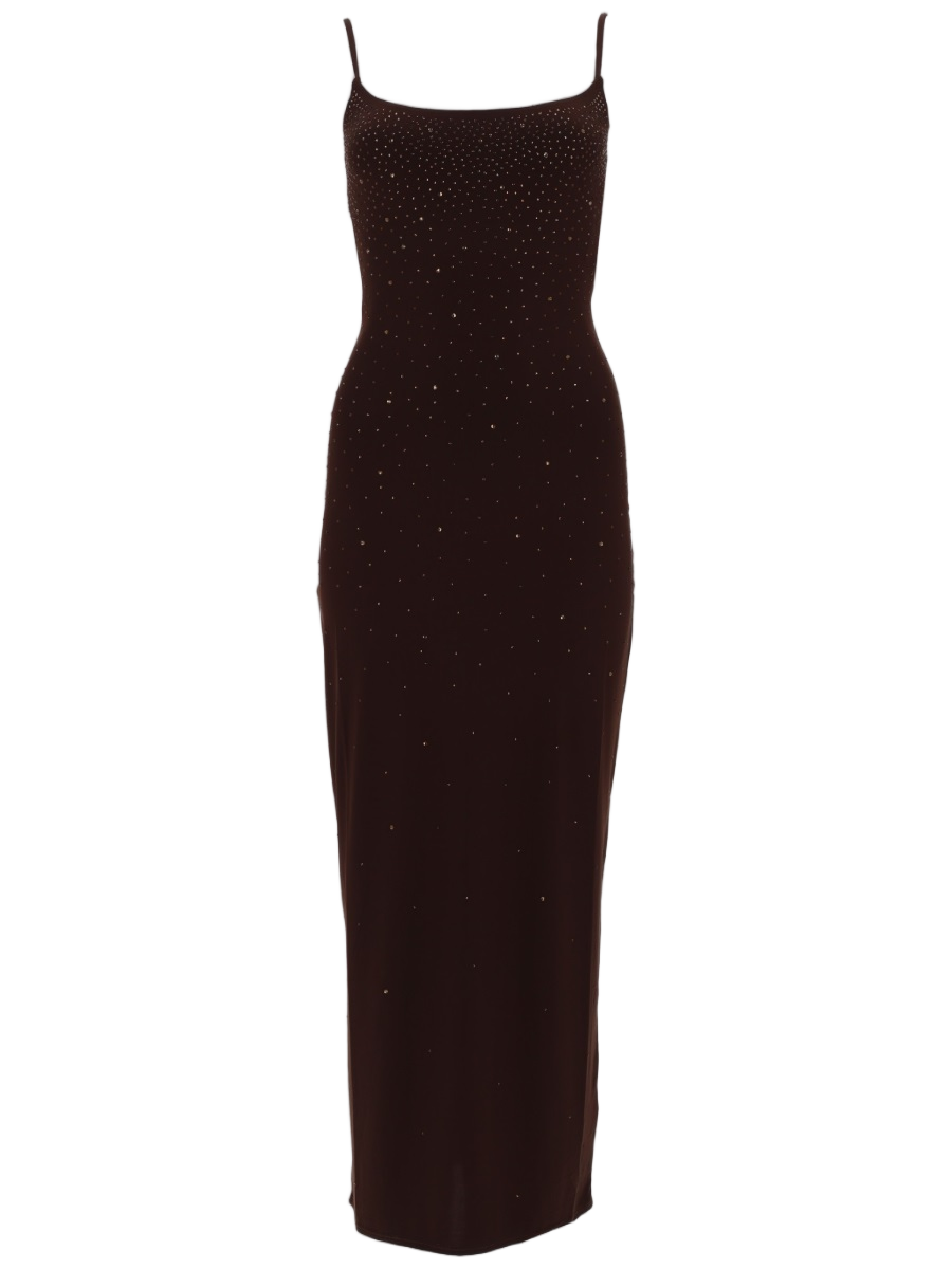 MC2 Saint Barth Form-Fitting Midi Dress with Spaghetti Straps Zwart