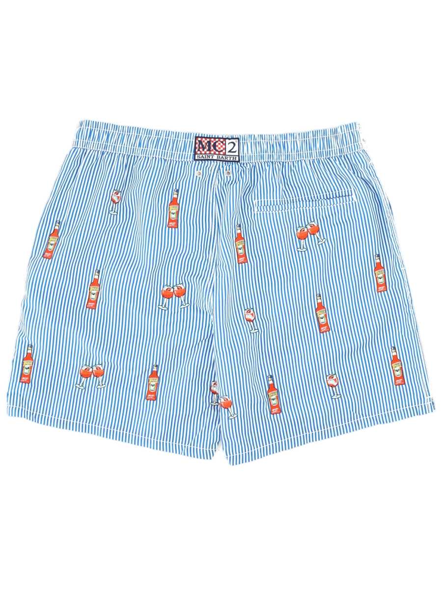 MC2 Saint Barth Light Blue Cocktail Glass Stripe Swim Shorts Blauw
